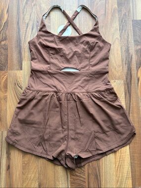 Caracilia Mauve Brown Active Romper with Skirted Overlay NWT